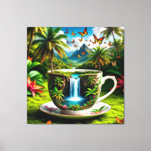 Impressão Em Tela Copo Surrealista se Transformando em Cachoeira Tro