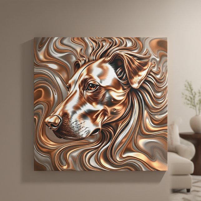Impressão Em Tela Copper and Silver Metallic Swirl Dog Portrait (Criador carregado)