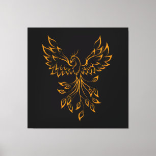Impressão Em Tela Copper Dourado Phoenix nasce em preto 