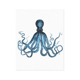 Impressão Em Tela Cor azul do litoral octopus kraken