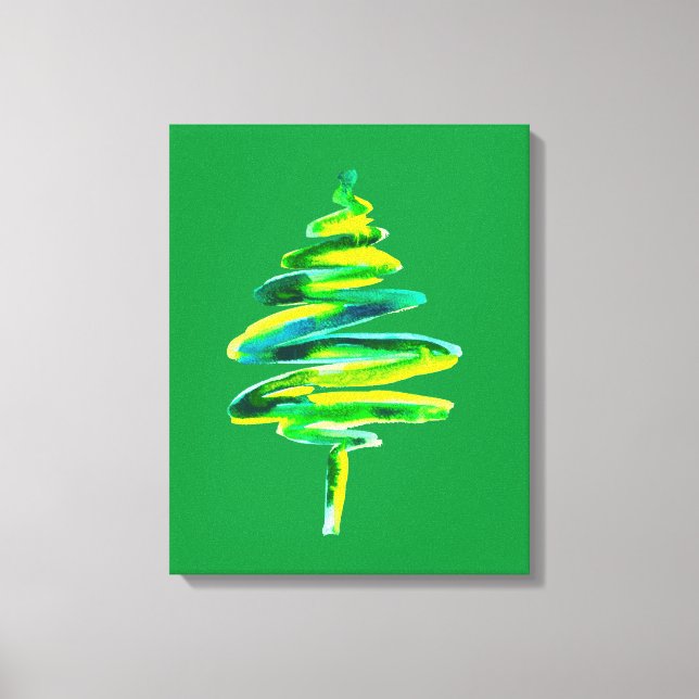 Impressão Em Tela Cor-de-água abstrato da árvore de Natal verde (Frente)