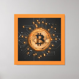Impressão Em Tela cor de laranja BITCOIN criptografada pelo decor de