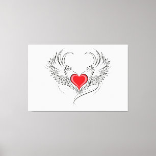 Impressão Em Tela Coração Anjo Vermelho com asas