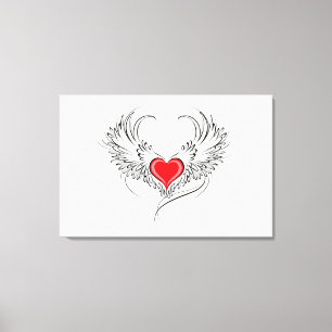 Impressão Em Tela Coração Anjo Vermelho com asas