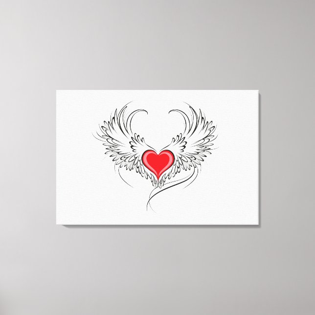 Impressão Em Tela Coração Anjo Vermelho com asas (Frente)