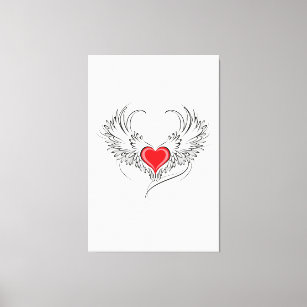 Impressão Em Tela Coração Anjo Vermelho com asas