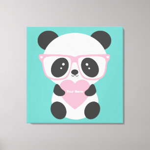 Impressão Em Tela Coração Cor-de-rosa do Urso de Panda Kawaii 