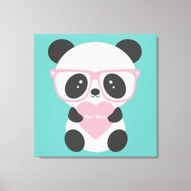 Impressão Em Tela Coração Cor-de-rosa do Urso Panda de Kawaii (Frente)