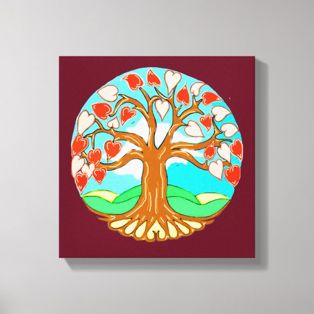 Impressão Em Tela Coração da Árvore da Vida Mandala (Frente)