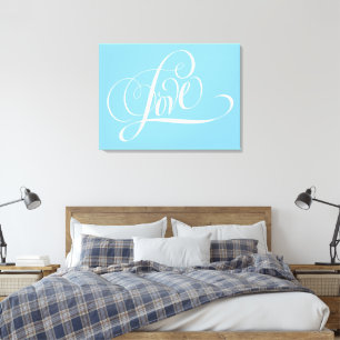 Impressão Em Tela Coração de amor azul Lettering Caligrafia Dia dos 