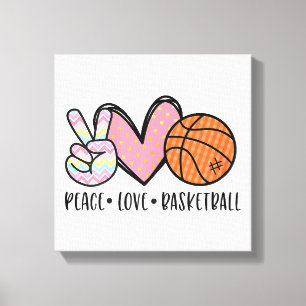 Impressão Em Tela Coração de Basquete Peace Love para Mulheres Adole