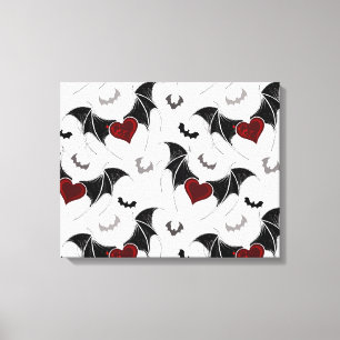 Impressão Em Tela Coração de Halloween com asas de morcegos pretos