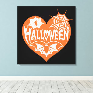 Impressão Em Tela Coração de Halloween, Coração em Forma de Laranja,