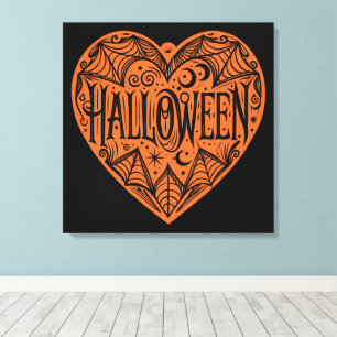 Impressão Em Tela Coração de Halloween, Coração em Forma de Laranja,