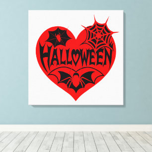 Impressão Em Tela Coração de Halloween, Coração Vermelho, Teia de Ar