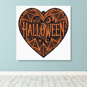 Impressão Em Tela Coração de Halloween, Forma de Coração Preto, Feri
