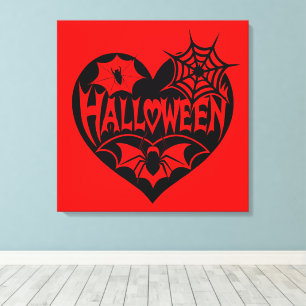 Impressão Em Tela Coração de Halloween, Forma de Coração Preto, Teia