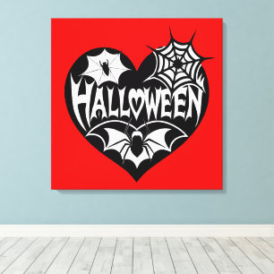Impressão Em Tela Coração de Halloween, Forma de Coração Preto, Teia