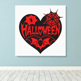 Impressão Em Tela Coração de Halloween, Forma de Coração Preto, Teia
