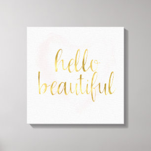 Impressão Em Tela Coração Dourado cor-de-rosa da aguarela olá!