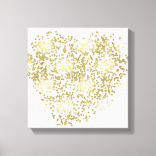 Impressão Em Tela Coração Dourado e branco dos confetes