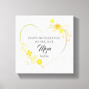 Impressão Em Tela Coração Floral do Dia das Mães com Nome Personaliz