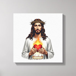 Impressão Em Tela Coração Sagrado de Jesus Camisa da Fé com Gravura 