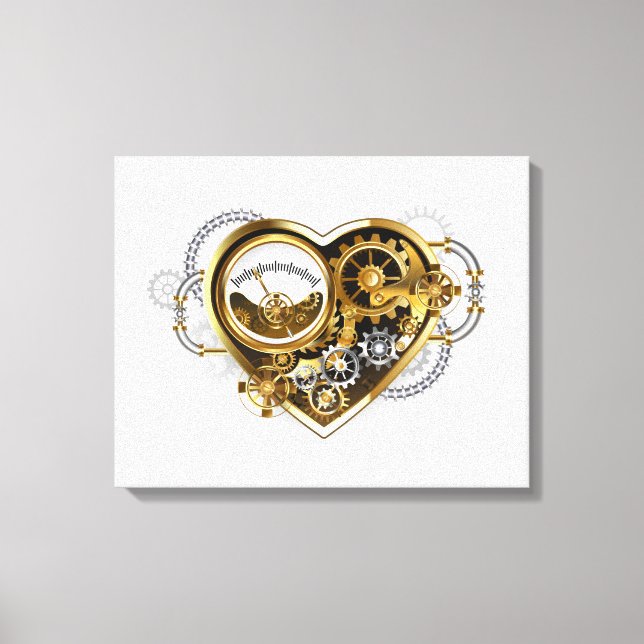 Impressão Em Tela Coração Steampunk com Manômetro (Frente)