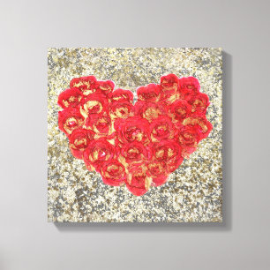 Impressão Em Tela Coração Vermelho e Dourado Glam Amor Rústico Valen