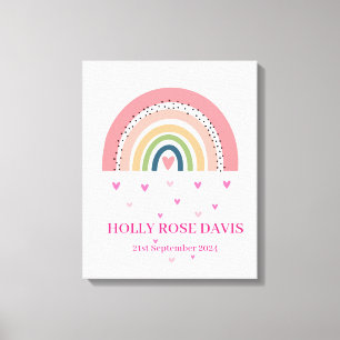 Impressão em Tela - Corações Arco-íris Rosa