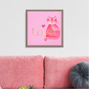 Impressão Em Tela Corações de Gato Rosa Dourado Amor
