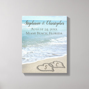 Impressão Em Tela Corações do casamento de praia na areia elegante