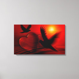 Impressão Em Tela Corações e Doves