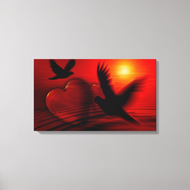 Impressão Em Tela Corações e Doves (Frente)