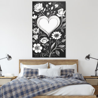 Impressão Em Tela Corações e flores