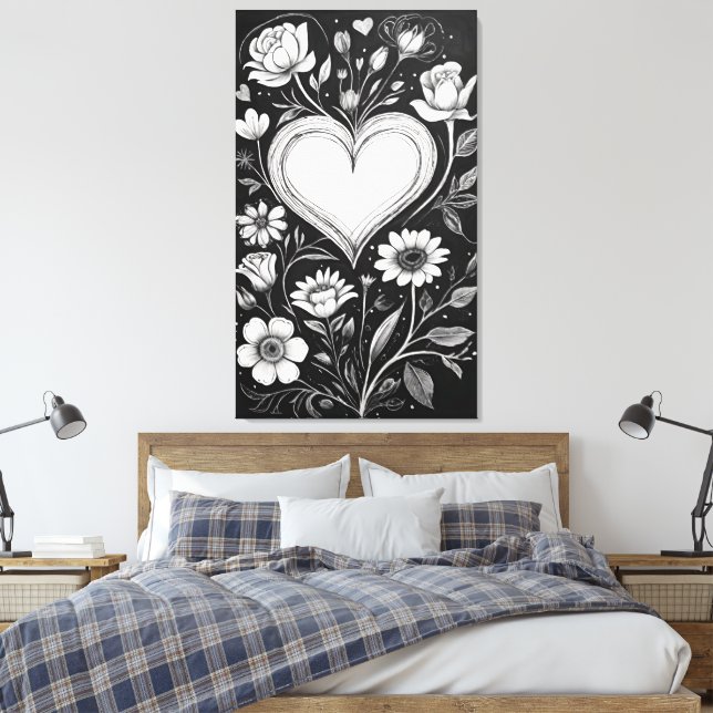 Impressão Em Tela Corações e flores (Insitu(Quarto))