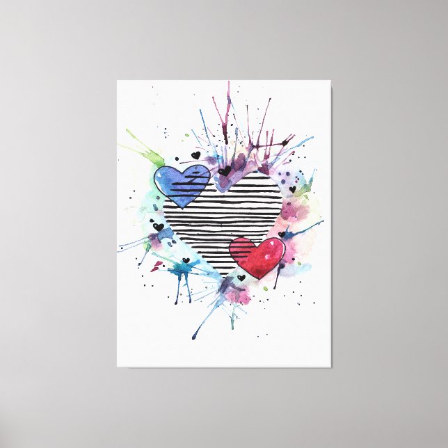 Impressão Em Tela Corações E Lavações Em Aquarela (Frente)