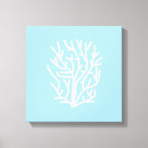 Impressão Em Tela Coral branco, azul e branco
