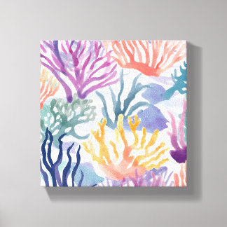 Impressão Em Tela Coral Colorido | Pintura de Aquarela de Coral Oceâ
