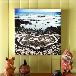 Impressão Em Tela Coral Love Heart Hawaii Black Sand Beach Foto