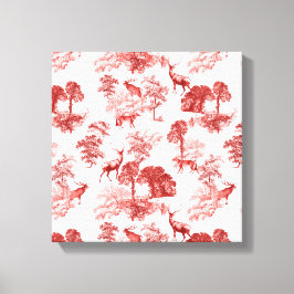 Impressão Em Tela Coral Red Toile Stag Deer Fox Forest Padrão