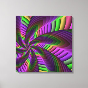 Impressão Em Tela Cores Neon Flash - Triptych Fractal Louco Colorido