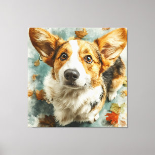 Impressão Em Tela Corgi Curioso Olhar de Outono