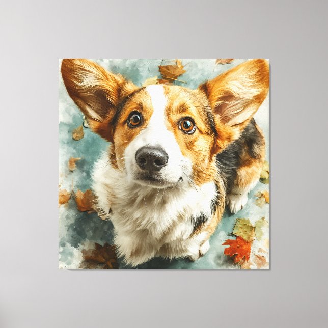 Impressão Em Tela Corgi Curioso Olhar de Outono (Frente)