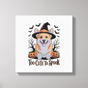 Impressão Em Tela Corgi de Halloween Fofo com Chapéu de Bruxa