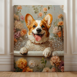 Impressão Em Tela Corgi em um Banho de Espuma – Banho de Cachorro Fl