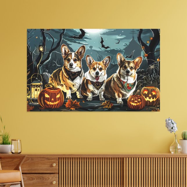Impressão Em Tela Corgi Halloween Assustador (Insitu(Sala de estar))