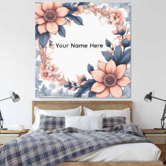 Impressão Em Tela Coroa Floral Personalizada em Laranja Empoeirada e