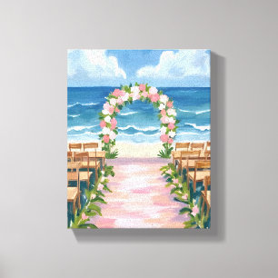 Impressão Em Tela Corredor de Casamento na Praia Floral Aquarela