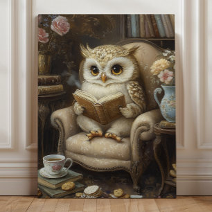 Impressão Em Tela Coruja Caprichosa Arte de Amante de Livros